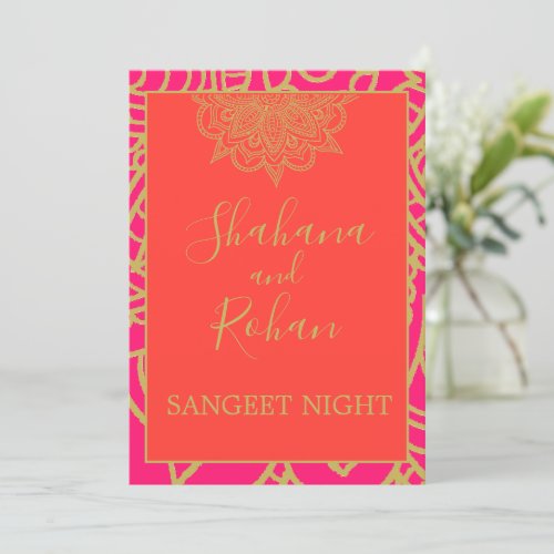 Sangeet Indian Style Orange Pink Gold  Elegant  Invitation