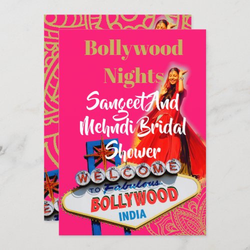 Sangeet Mehndi Henna Bridal Shower Bollywood  Invitation