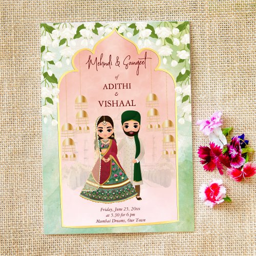 Sangeet mehndi Indian bridal couple jasmine Invitation