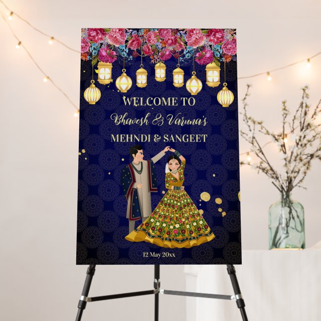 Sangeet welcome custom sign dancing Indian couple (In Situ (Stand))