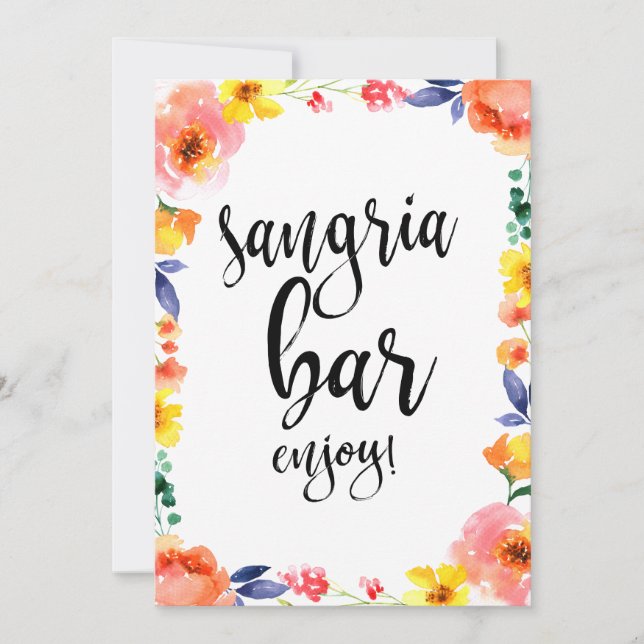 Sangria Bar Affordable Boho Floral Wedding Sign (Front)