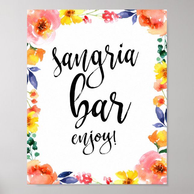 Sangria Bar Floral Watercolor 8x10 Wedding Sign (Front)