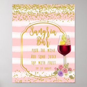 sangria bar sign pink and gold confetti