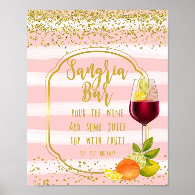 sangria bar sign pink and gold confetti fruit (Front)