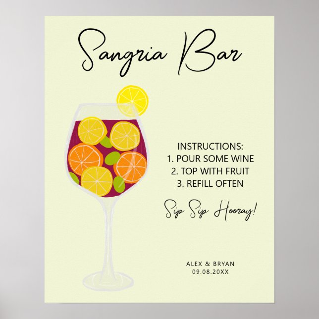Sangria Bar Wedding, Bridal Shower, or Party Menu Poster (Front)