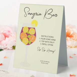 Sangria Bar Wedding, Bridal Shower, or Party Menu Table Tent