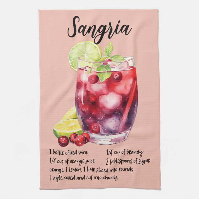 Sangria Cocktail Recipe Kitchen Towel (Vertical)