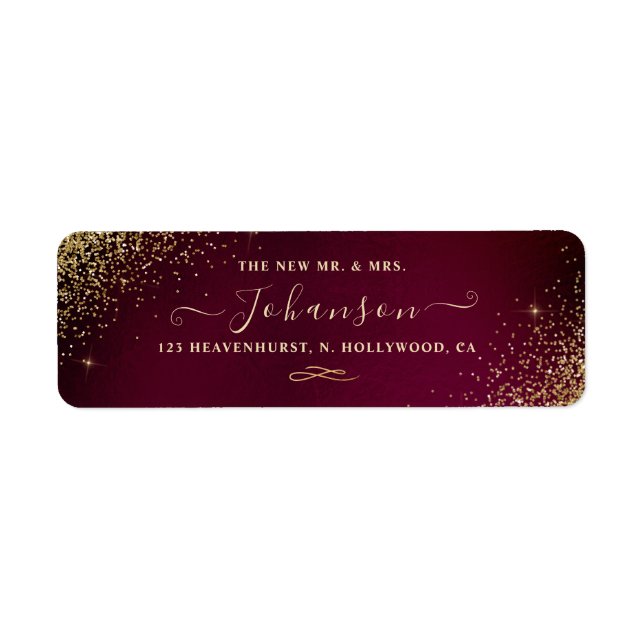 Sangria+Faux Gold Glitter Return Address Label (Front)