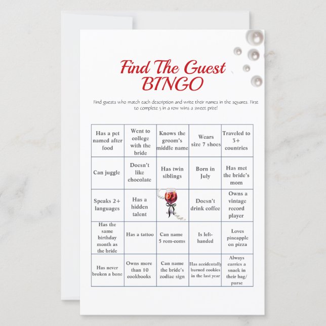 Sangria Find the Guest Bridal Shower Bingo game (Front)