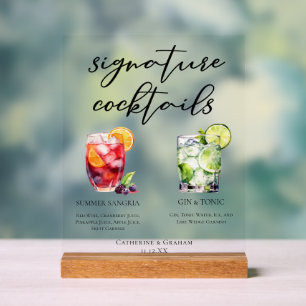 Sangria Gin & Tonic Wedding Signature Cocktails Acrylic Sign