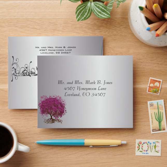 Sangria Heart Leaf Silver RSVP Envelope (Desk)