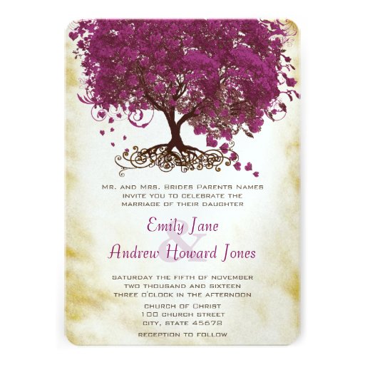 Sangria Heart Leaf Tree Wedding Invites 5
