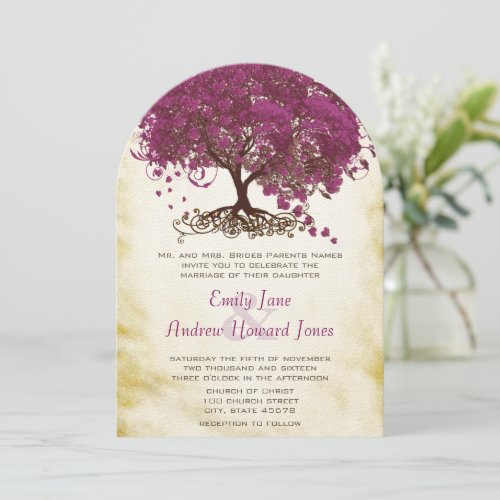 Sangria Heart Leaf Tree Wedding Invites
