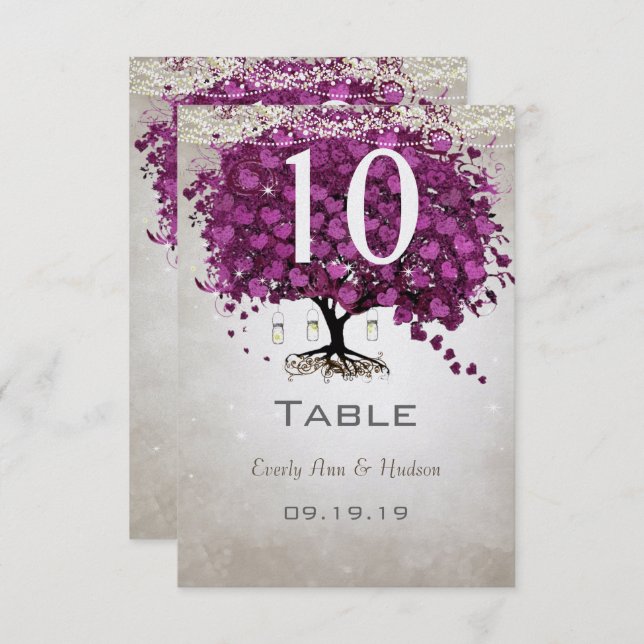 Sangria Heart Leaf Wedding Table Number (Front/Back)