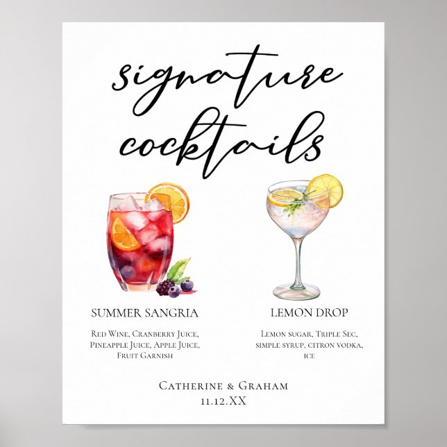 Sangria Lemon Drop Signature Cocktails Menu Poster (Front)