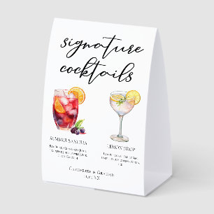 Sangria Lemon Drop Wedding Signature Cocktails Paper Table Tent