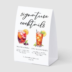 Sangria Long Island Tea Signature Cocktails Menu Paper Table Tent