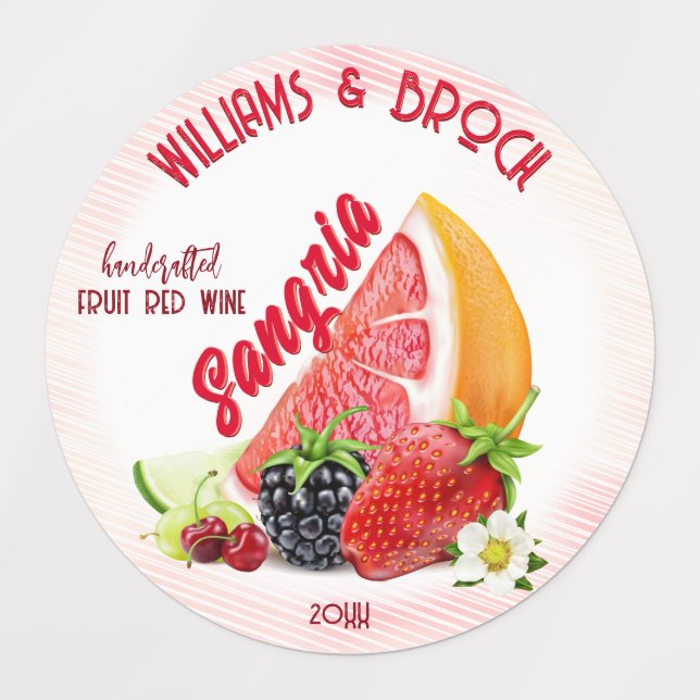 Sangria Mix Fruit Bottle Labels (Design 1)