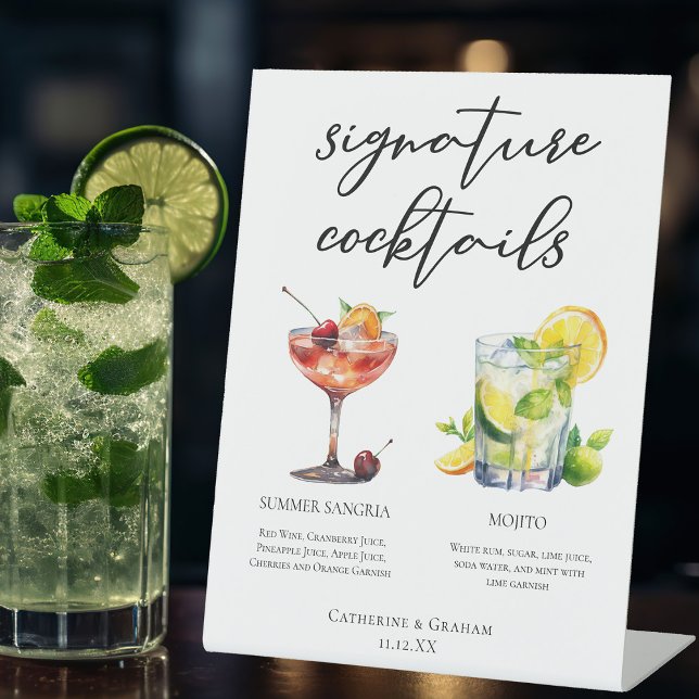 Sangria Mojito Signature Cocktails Wedding Menu Pedestal Sign (Creator Uploaded)
