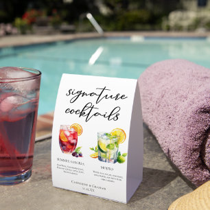 Sangria Mojito Summer Signature Cocktails Menu Paper Table Tent