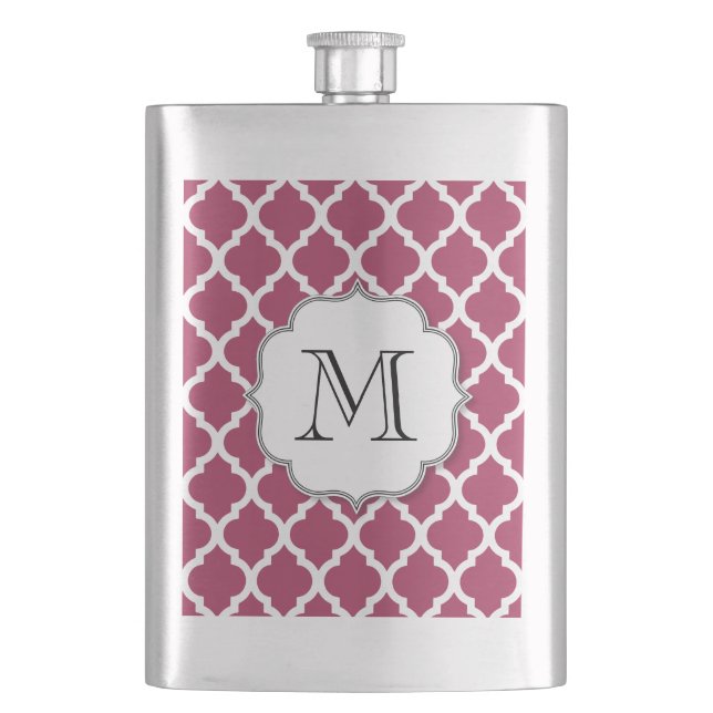 Sangria Moroccan Tile with Customizable Monogram Hip Flask (Front)