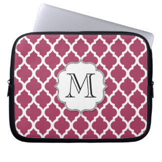 Sangria Moroccan Tile with Customizable Monogram Laptop Sleeve