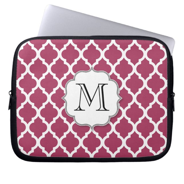 Sangria Moroccan Tile with Customizable Monogram Laptop Sleeve (Front)