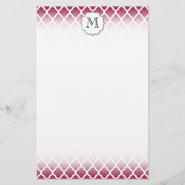 Sangria Moroccan Tile with Customizable Monogram Stationery (Front)