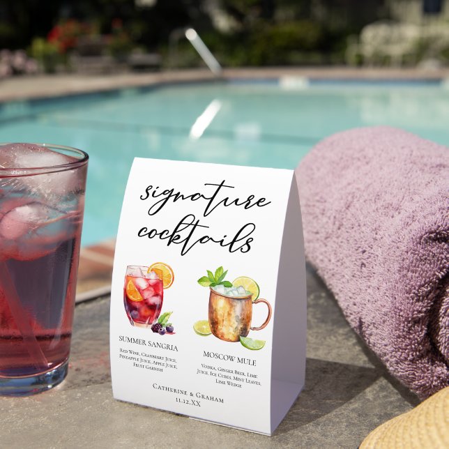 Sangria Moscow Mule Signature Cocktails Menu Paper Table Tent (Insitu(On Table))
