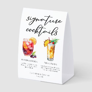 Sangria Pina Colada Signature Cocktails Menu Paper Table Tent