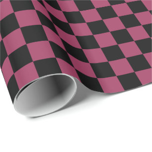 Sangria Pink and Black Checkerboard Squares Wrapping Paper