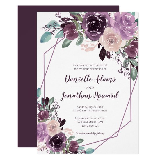 Sangria Purple Floral Geometric Wedding | Invitation
