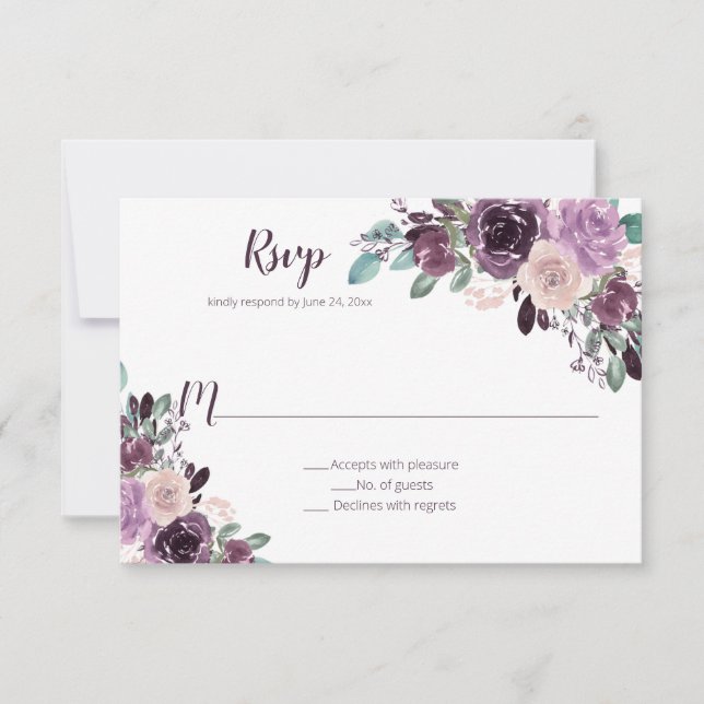 Sangria Purple Floral | RSVP Card (Front)