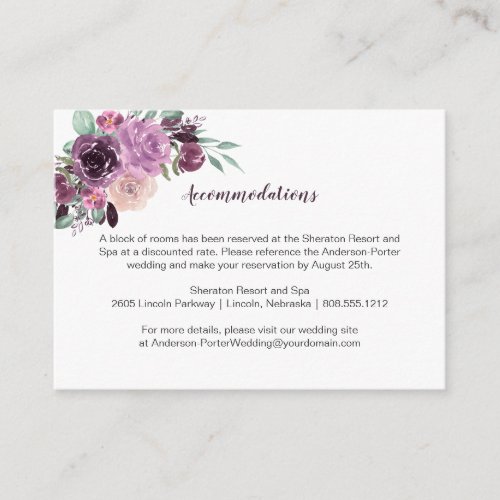 Sangria Purple Mauve Floral Accommodations  Enclosure Card