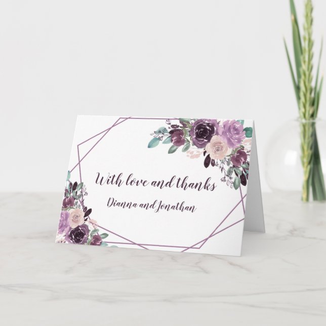 Sangria Purple Mauve Floral Geometric Wedding Holiday Card (Front)