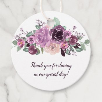 Sangria Purple Mauve Floral Round Wedding | Favor Tags by dmboyce at Zazzle