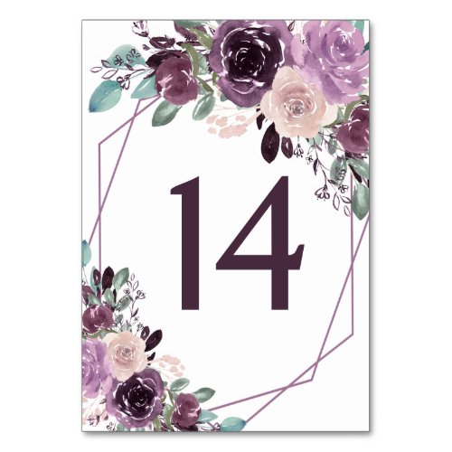 Sangria Purple Mauve Geometric Floral Wedding  Table Number