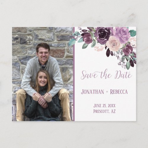 Sangria Purple Mauve Photo Save The Date Announcement Postcard