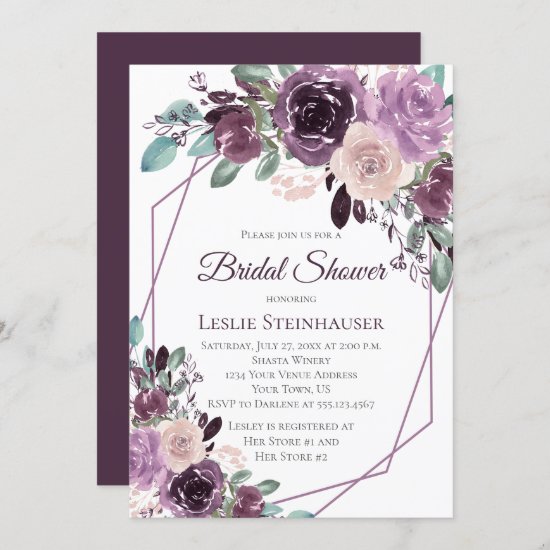 Sangria Purple Mauve Watercolor Bridal Shower Invitation