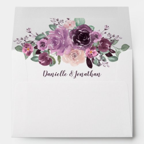 Sangria Purple Mauve Watercolor Floral Inside Name Envelope