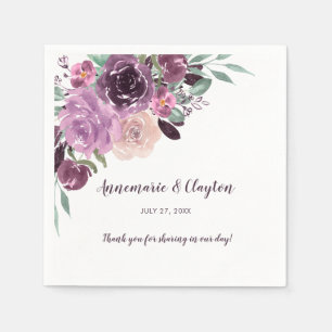 Sangria Purple Mauve Watercolor Floral Reception Napkins