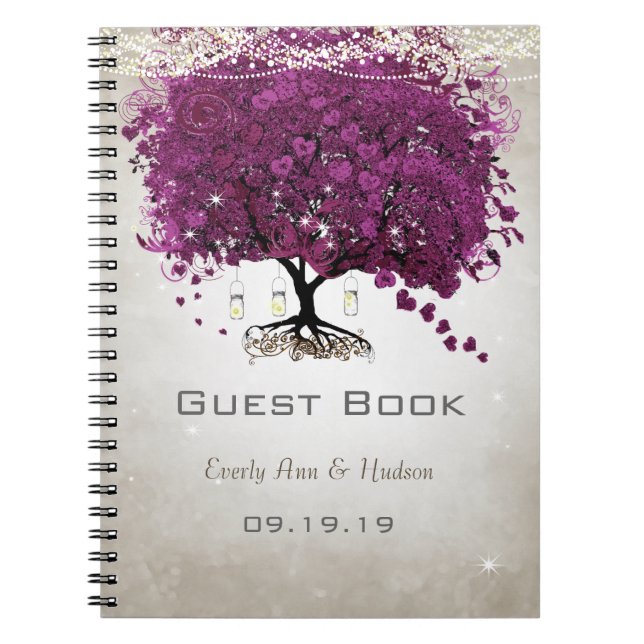 Sangria  Purple Romantic Heart Leaf Wedding Notebook (Front)
