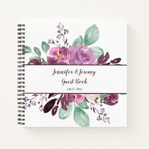 Sangria Purple Watercolor Floral Guest Book