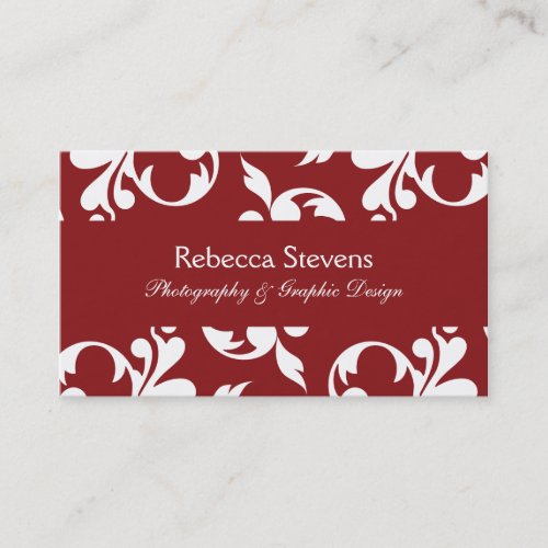 Sangria Red and White Swirling Vine Business Card