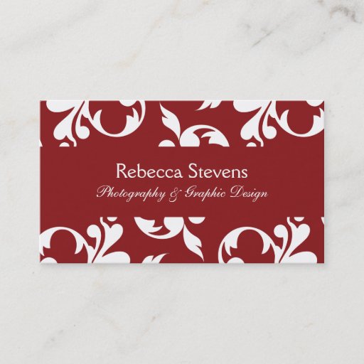 Customizable Sangria Red and White Swirling Vine Business Card