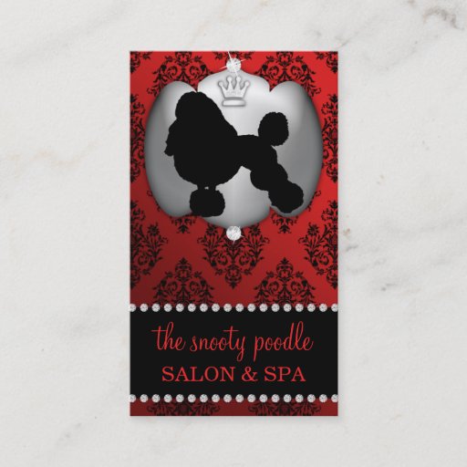 Customizable Sangria Red Jeweled Damask Dog Grooming/Spa Business Card Templates