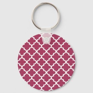 Sangria Red Moroccan Tile Trellis Pattern Keychain