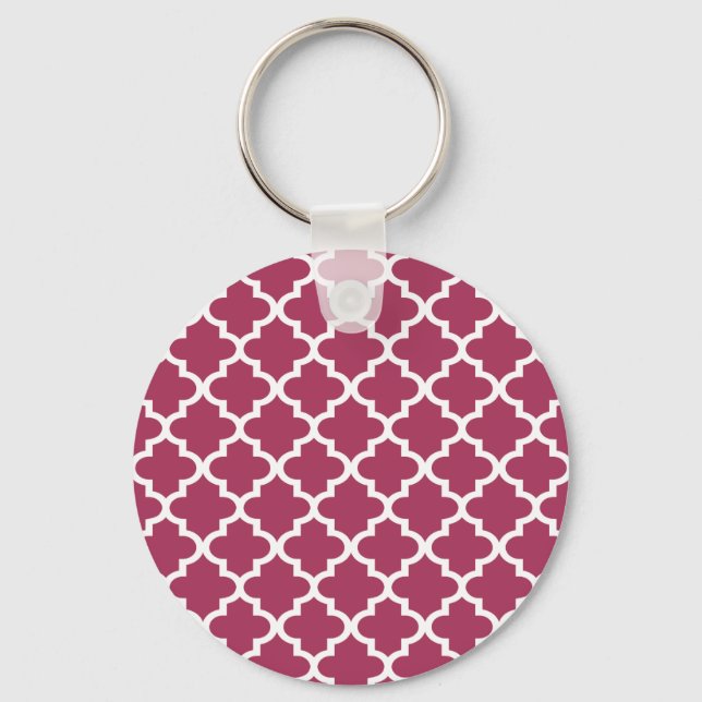 Sangria Red Moroccan Tile Trellis Pattern Keychain (Front)
