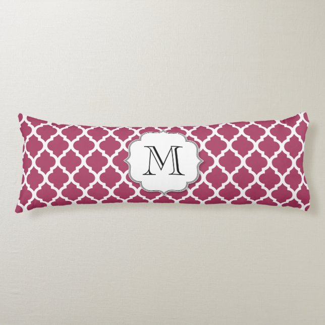 Sangria Red Moroccan Tile w/ Customizable Monogram Body Pillow (Front)