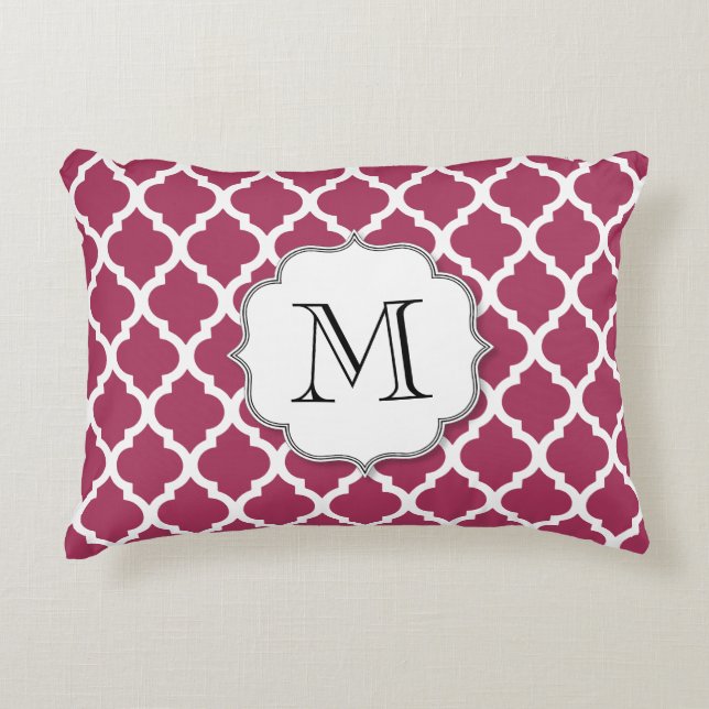 Sangria Red Moroccan Tile w/ Customizable Monogram Decorative Pillow (Front)